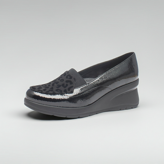 CINZIA SOFT Mocassini da Donna, TS126022 001, Vera Pelle, Nero, Animalier Leopardato con Zeppa