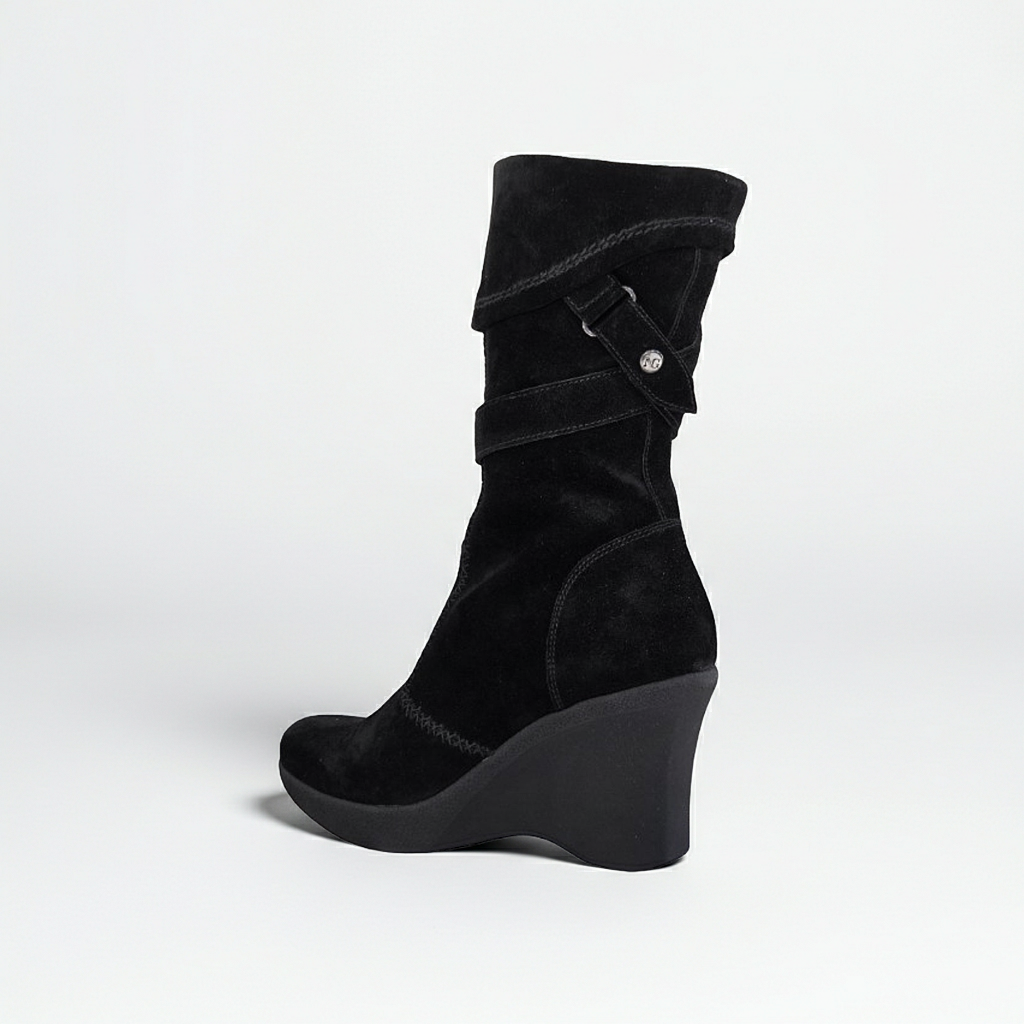 Stivaletti NeroGiardini 00102 con zeppa, zip, Vera Pelle Scamosciata, Nero - 39 EU