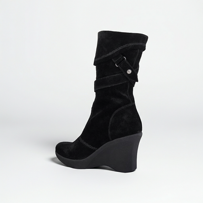 Stivaletti NeroGiardini 00102 con zeppa, zip, Vera Pelle Scamosciata, Nero - 39 EU