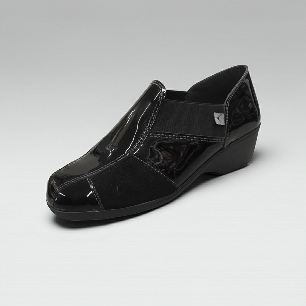 Sneakers Donna Cinzia Soft Art 651 - Zeppa 4 cm, Elastico Laterale, Vernice e Camoscio Nero