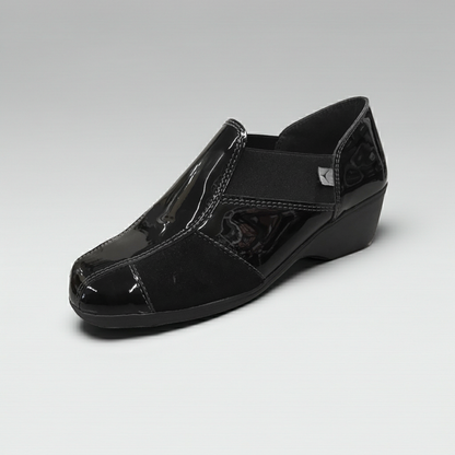 Sneakers Donna Cinzia Soft Art 651 - Zeppa 4 cm, Elastico Laterale, Vernice e Camoscio Nero