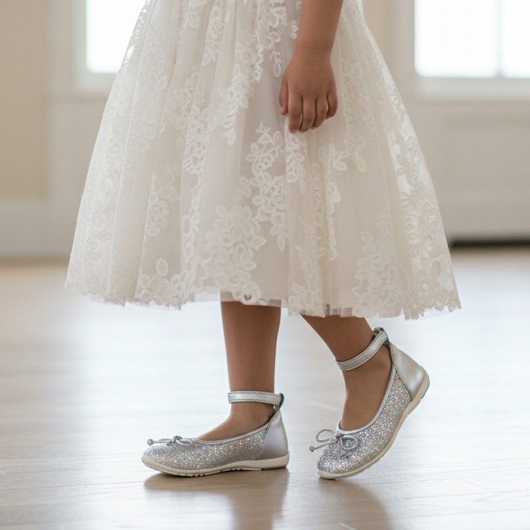 Ballerine Bambina Primigi 80984 Vera Pelle Argento Laminato Paillettes