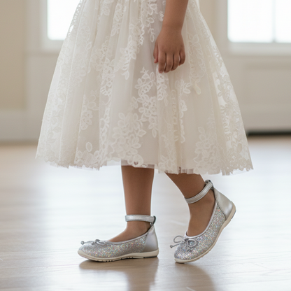 Ballerine Bambina Primigi 80984 Vera Pelle Argento Laminato Paillettes