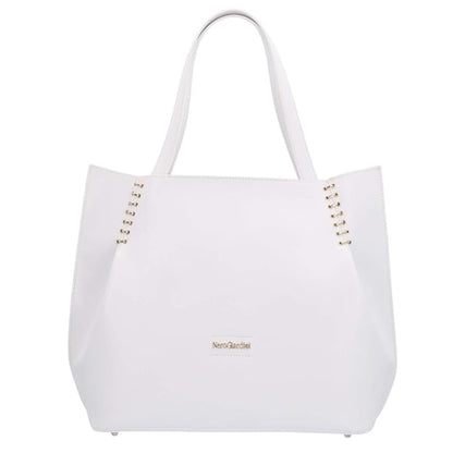 Borsa Donna Nero Giardini P945038D  Shopping Bag Vera Pelle Bianco