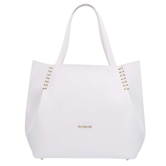 Borsa Donna Nero Giardini P945038D  Shopping Bag Vera Pelle Bianco