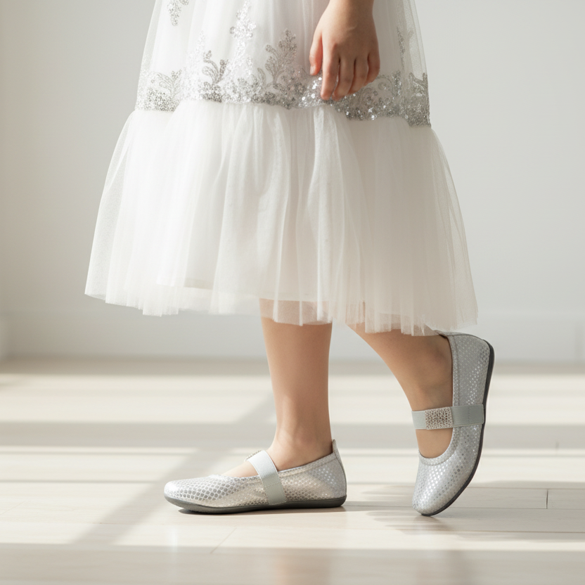 Ballerine Argento Primigi 32845 Vera Pelle e Tessuto ricamato con elastico, Numero 35 EU