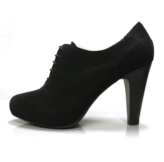 Scarpe Francesine Donna NeroGiardini A005542DE Vera Pelle Scamosciata Nero, Tacco 9.5 cm con Plateau e Lacci