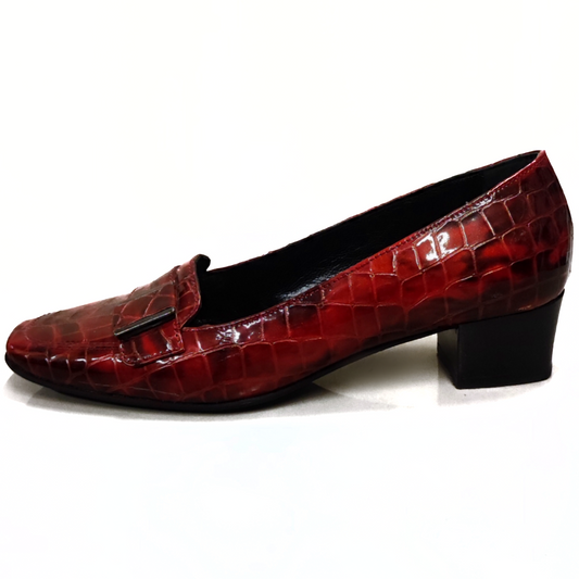 Mocassini Donna ELATA 58570 - Colore Rosso, Tacco 3 cm, Fondo Gomma, Vera Pelle, Vernice Cocco, Ideali per Natale