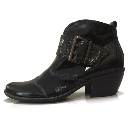 Tronchetti Neri Donna NeroGiardini - Texano Camperos, Vera Pelle Naplak in vernice, Tacco 5 cm, Cerniera Laterale