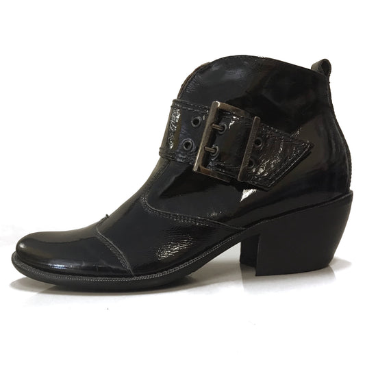 Tronchetti Neri Donna NeroGiardini - Texano Camperos, Vera Pelle Naplak in vernice, Tacco 5 cm, Cerniera Laterale