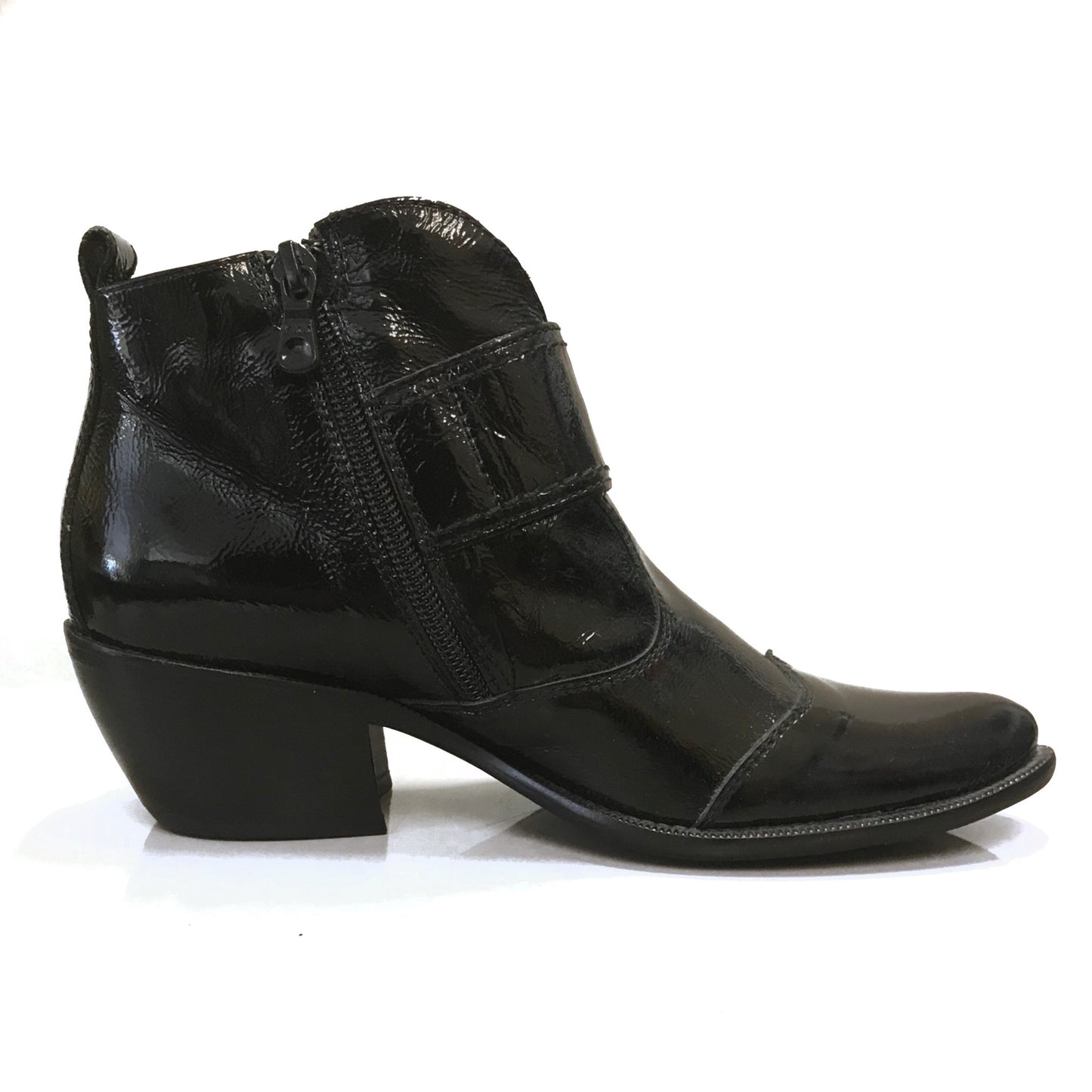 Tronchetti Neri Donna NeroGiardini - Texano Camperos, Vera Pelle Naplak in vernice, Tacco 5 cm, Cerniera Laterale