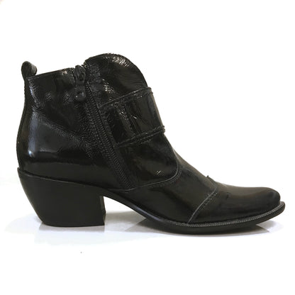 Tronchetti Neri Donna NeroGiardini - Texano Camperos, Vera Pelle Naplak in vernice, Tacco 5 cm, Cerniera Laterale