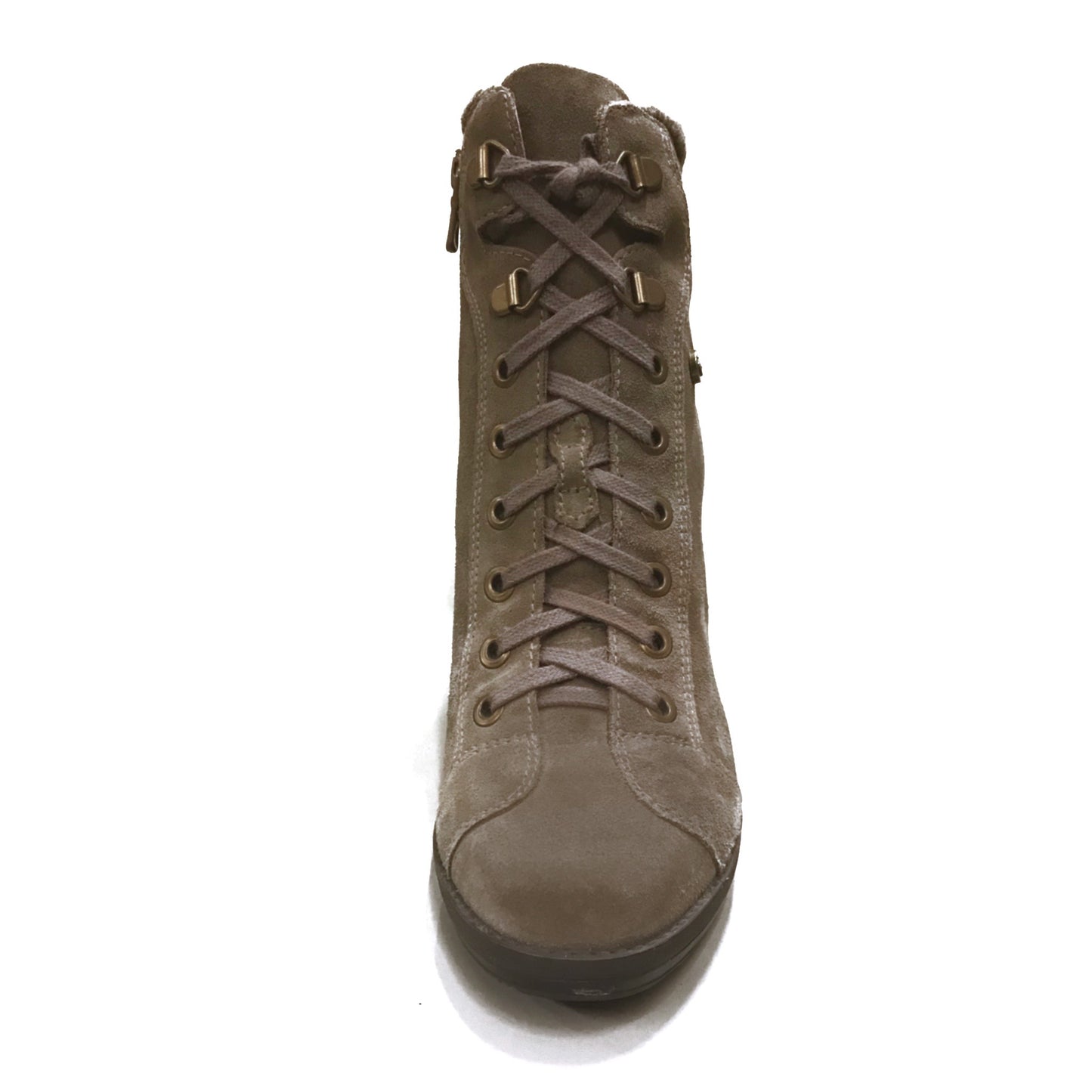 Stivaletti Donna NeroGiardini A207822D - Tacco 8 cm con Plateau, Cerniera Laterale, Lacci, Vera Pelle Scamosciata, Color Verdegris Tortora - Numero 37