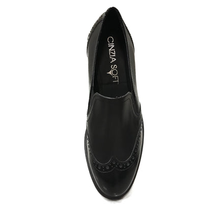 Mocassini Donna Cinzia Soft 25604 Vera Pelle, Nero, Elastici Laterali, Stile Inglese