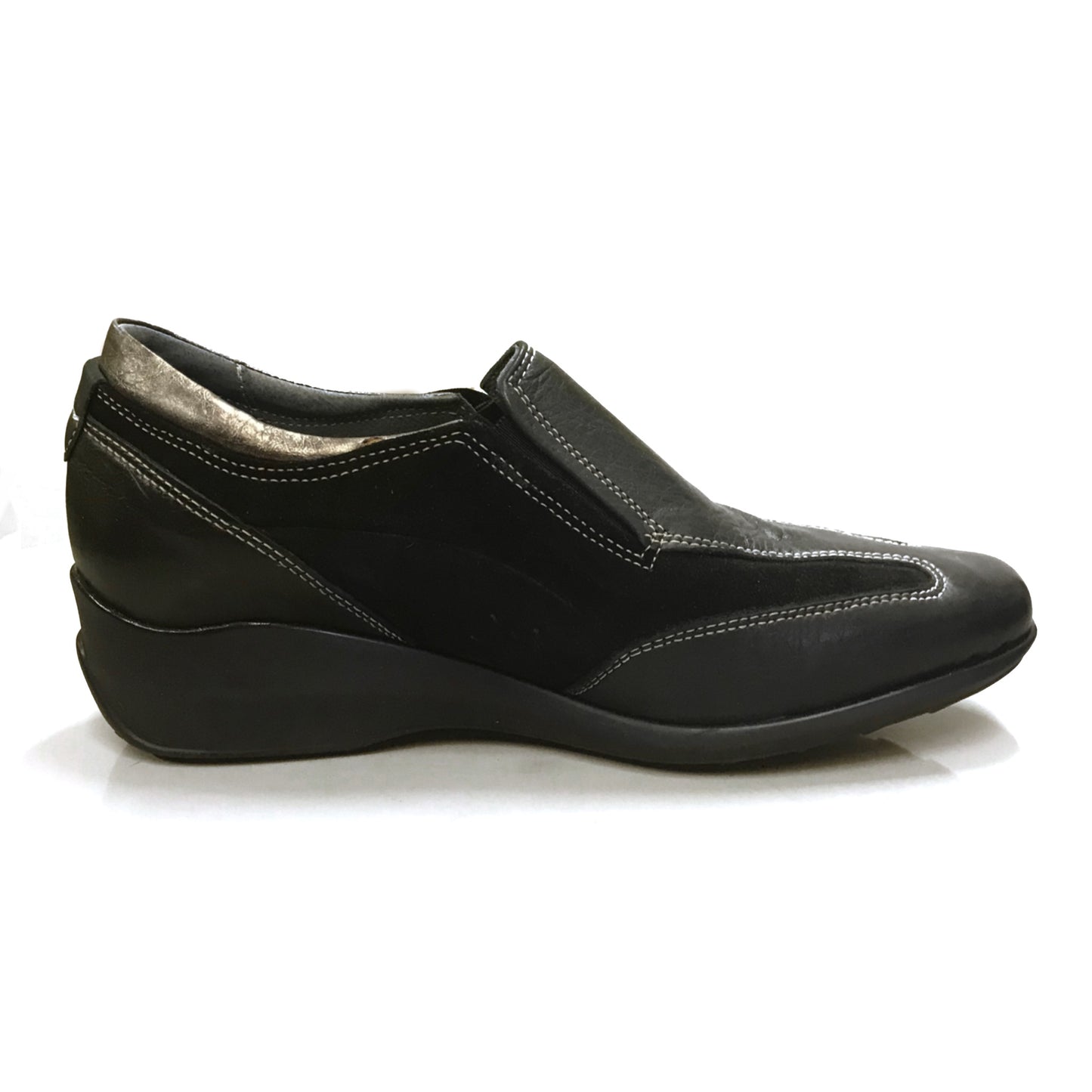 Sneakers Donna Laura Romagnoli 422 in Vera Pelle e Camoscio, Slip On, Elastici Laterali, Zeppa, Comfort, Colore Nero - Numero 36 (EU)