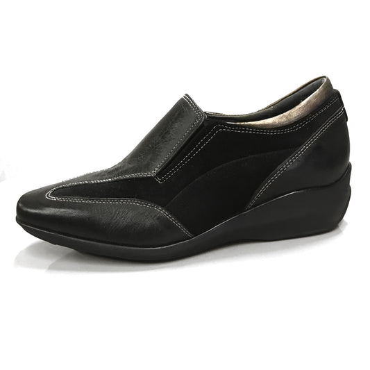 Sneakers Donna Laura Romagnoli 422 in Vera Pelle e Camoscio, Slip On, Elastici Laterali, Zeppa, Comfort, Colore Nero - Numero 36 (EU)