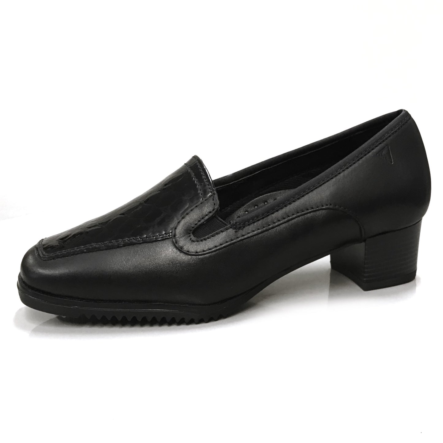 Scarpe Donna Cinzia Soft Art 5398 - Tacco a Blocco 3 cm, Elastici Laterali, Vera Pelle, Vernice in Stampa Cocco Nero