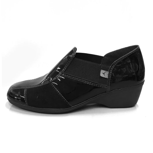 Sneakers Donna Cinzia Soft Art 651 - Zeppa 4 cm, Elastico Laterale, Vernice e Camoscio Nero
