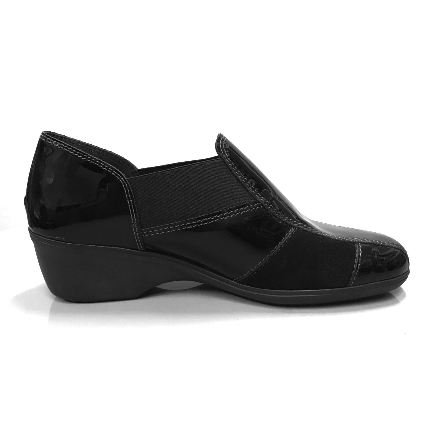 Sneakers Donna Cinzia Soft Art 651 - Zeppa 4 cm, Elastico Laterale, Vernice e Camoscio Nero