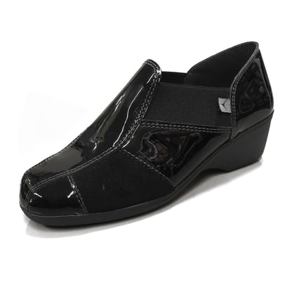 Sneakers Donna Cinzia Soft Art 651 - Zeppa 4 cm, Elastico Laterale, Vernice e Camoscio Nero