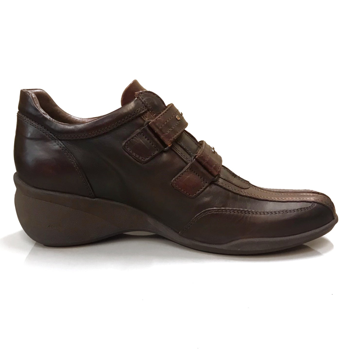 Sneakers Donna NeroGiardini 933 - Zeppa 5 cm, 2 Strap, Vera Pelle, Testa di Moro, Laminato Bronzo