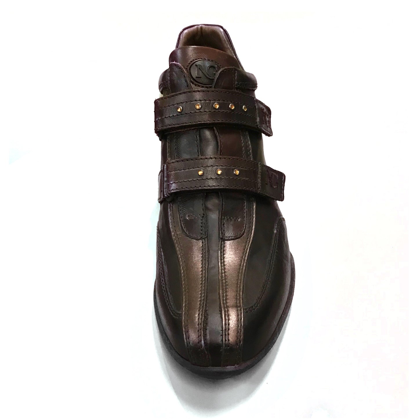 Sneakers Donna NeroGiardini 933 - Zeppa 5 cm, Doppio Strap, Vera Pelle, Testa di Moro, Laminato Bronzo