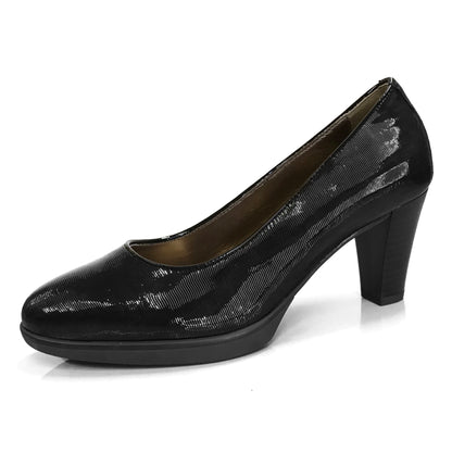 Décolleté Donna NeroGiardini Art A616656DE - Tacco 6 cm con Plateau, Vera Pelle, Vernice Rigatino, Colore Nero