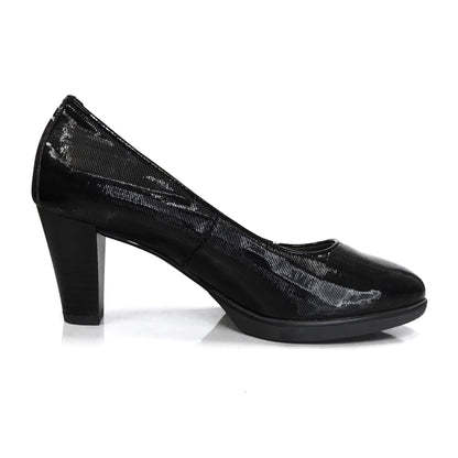 Décolleté Donna NeroGiardini Art A616656DE - Tacco 6 cm con Plateau, Vera Pelle, Vernice Rigatino, Colore Nero