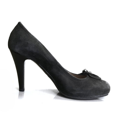 Décolleté Donna NeroGiardini A106904DE - Scarpe Vera Pelle Scamosciata, Tacco 9 cm con Plateau Interno, con Fiocco e Applicazioni, Grigio Scuro Antracite