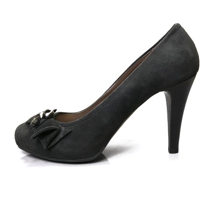 Décolleté Donna NeroGiardini A106904DE - Scarpe Vera Pelle Scamosciata, Tacco 9 cm con Plateau Interno, con Fiocco e Applicazioni, Grigio Scuro Antracite