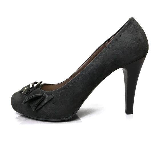 Décolleté Donna NeroGiardini A106904DE - Scarpe Vera Pelle Scamosciata, Tacco 9 cm con Plateau Interno, con Fiocco e Applicazioni, Grigio Scuro Antracite