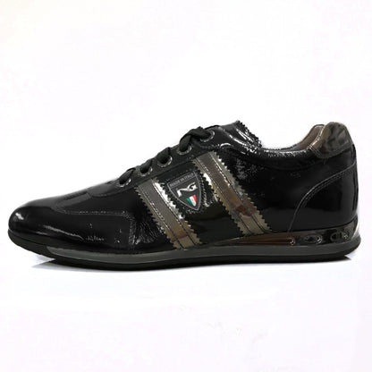 Sneakers Uomo NeroGiardini A907912 in Vera Pelle e Vernice, con Inserti Specchiati, Lacci, Colore Nero - Numero 43