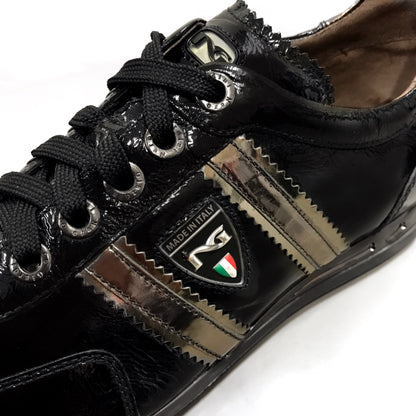 Sneakers Uomo NeroGiardini A907912 in Vera Pelle e Vernice, con Inserti Specchiati, Lacci, Colore Nero - Numero 43