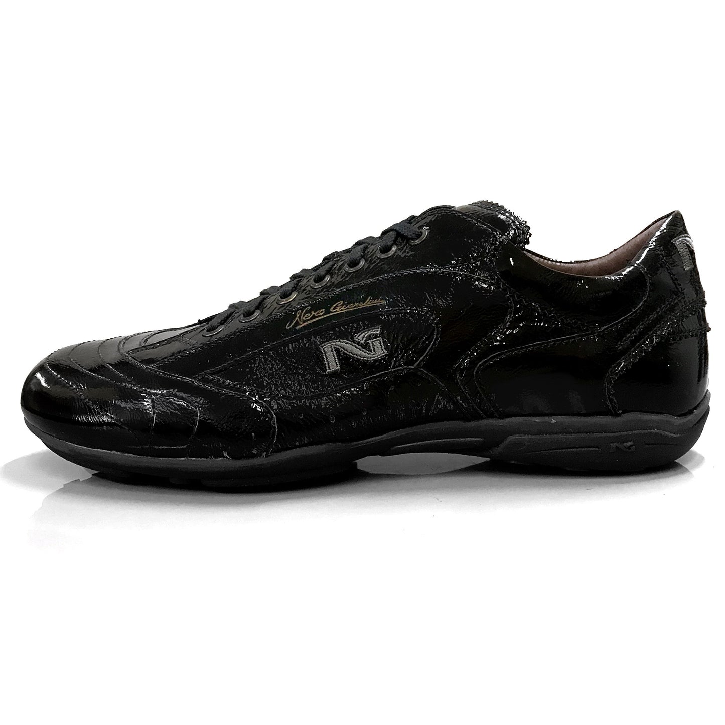 Sneakers Uomo NeroGiardini 07755 in Vera Pelle Naplak Vernice Nero Lacci - Scarpe Eleganti Casual, Numero 44