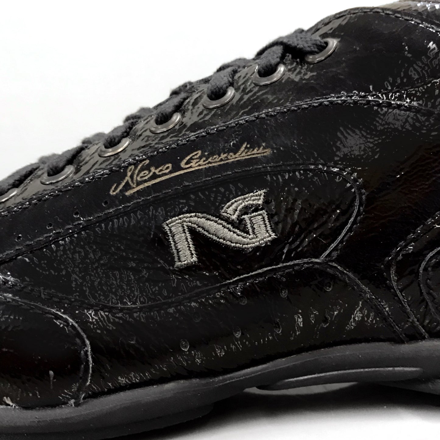 Sneakers Uomo NeroGiardini 07755 in Vera Pelle Naplak Vernice Nero Lacci - Scarpe Eleganti Casual, Numero 44