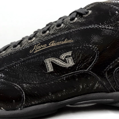 Sneakers Uomo NeroGiardini 07755 in Vera Pelle Naplak Vernice Nero Lacci - Scarpe Eleganti Casual, Numero 44