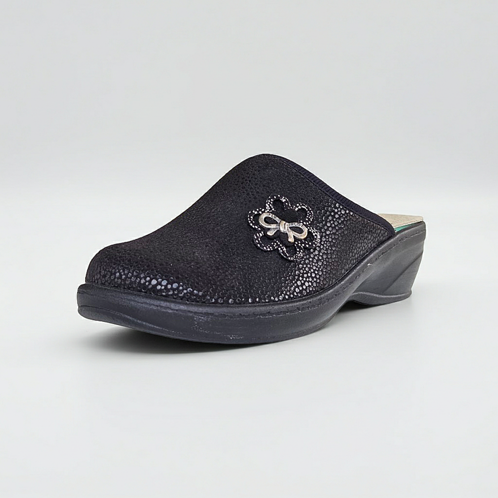 Fly Flot 35959 Ciabatte Pantofole Donna, Ciabatte Chiuse con Plantare Estraibile in Vera Pelle, Nero