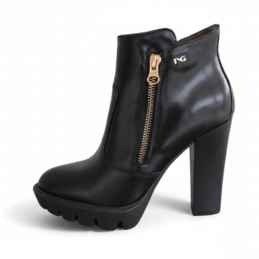 Stivaletti Neri Donna NeroGiardini in Vera Pelle, Tacco 10 cm con Plateau, Cerniera Laterale oro – Art. A616501D