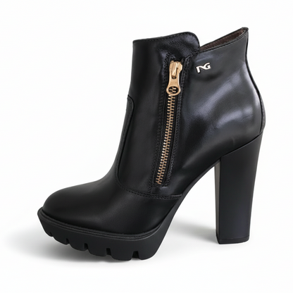 Stivaletti Neri Donna NeroGiardini in Vera Pelle, Tacco 10 cm con Plateau, Cerniera Laterale oro – Art. A616501D
