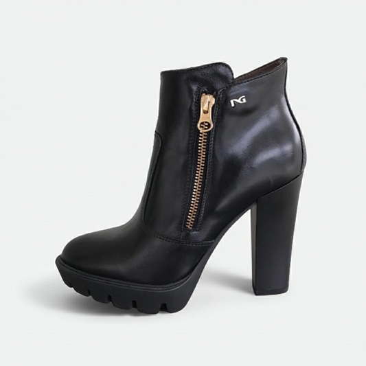 Stivaletti Neri Donna NeroGiardini in Vera Pelle, Tacco 10 cm con Plateau, Cerniera Laterale oro – Art. A616501D