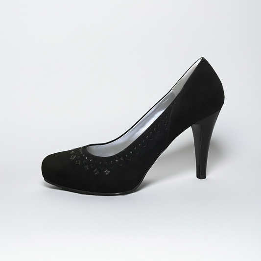 Décolleté NeroGiardini P207510DE Vera Pelle di Camoscio, tacco alto con Plateau, Strass, Nero - Numero 36