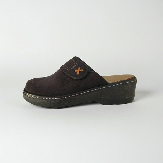 Calde Pantofole Chiuse in Vera Pelle, Nero e Grigio, con Strappo e Plantare Estraibile