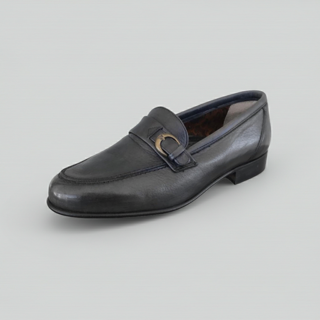 Mocassini Uomo Enzo del Lago 086 Pelle Nero con Fibbia Fondo Cuoio