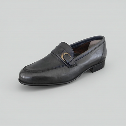Mocassini Uomo Enzo del Lago 086 Pelle Nero con Fibbia Fondo Cuoio