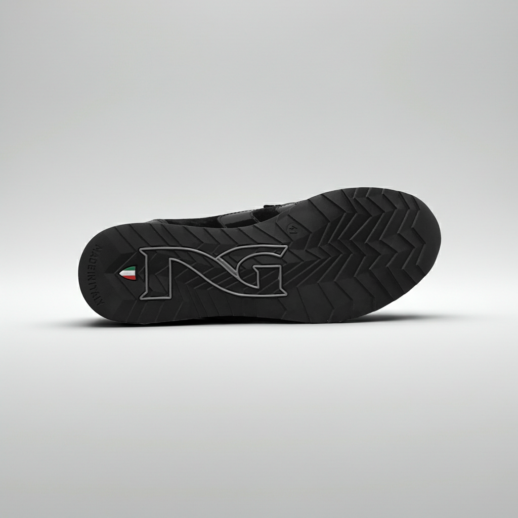 Sneakers A907919 in Vera Pelle Naplak, Pelle Scamosciata, chiusura triplo strappo, Nero 40/41x2/42/43