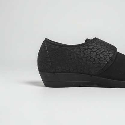 Cinzia Soft Scarpe Comfort da Donna da riabilitazione, Chiusura a Strappo, Stampa Leopardata, Plantare Estraibile, Nero
