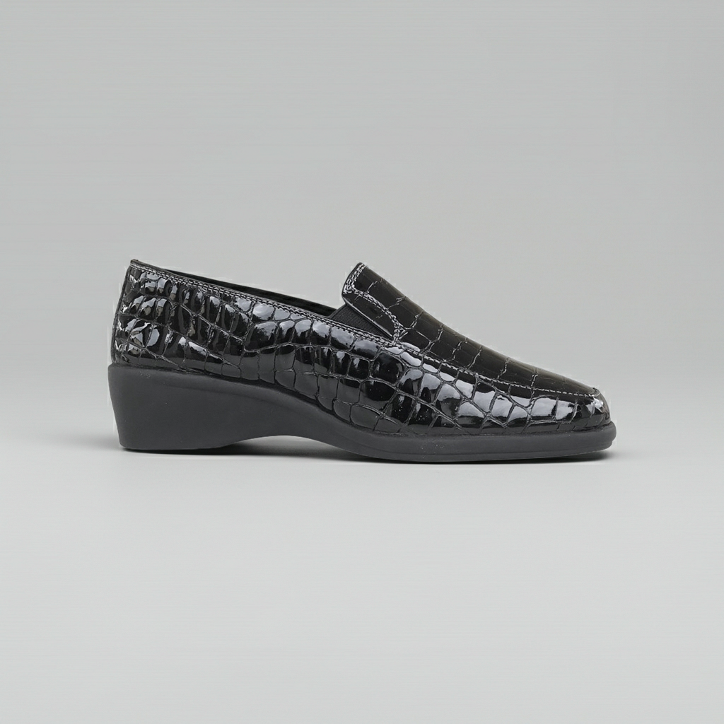 Mocassini Donna Cinzia Soft 1401, Zeppa Elastici Laterali, Vera Pelle in Vernice Stampa Cocco, 38 EU