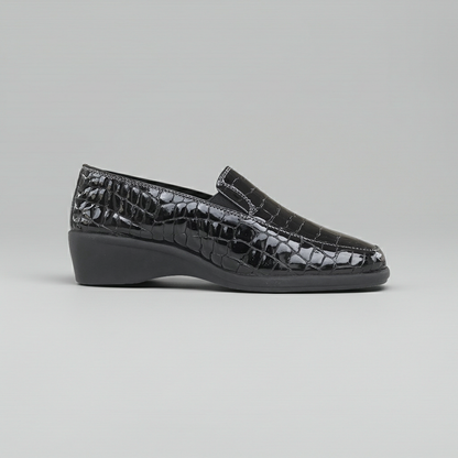 Mocassini Donna Cinzia Soft 1401, Zeppa Elastici Laterali, Vera Pelle in Vernice Stampa Cocco, 38 EU