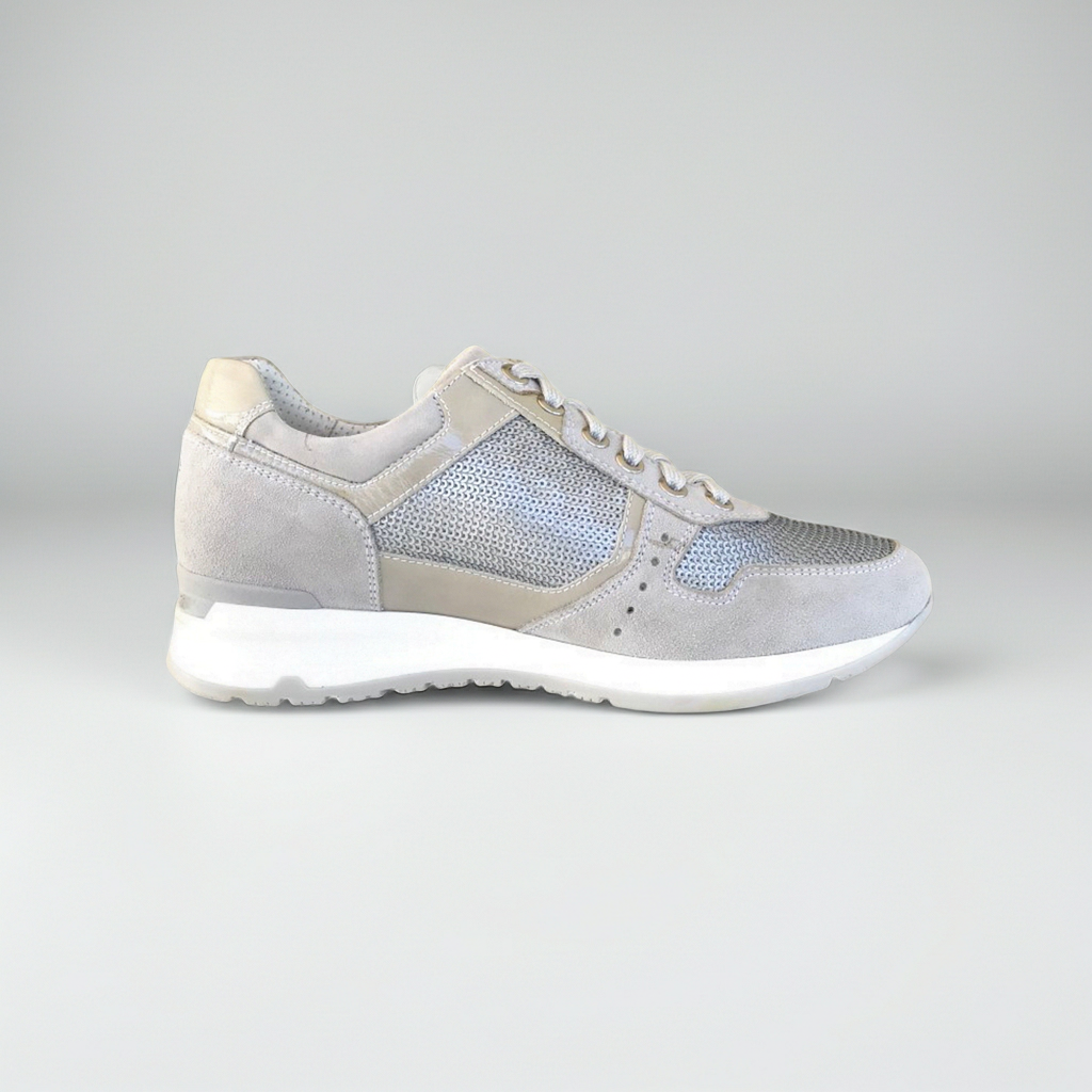 Sneakers Donna NeroGiardini P308393D Vera Pelle con paillettes Beige Vapore, Numero 36 EU