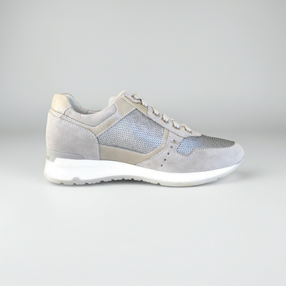 Sneakers Donna NeroGiardini P308393D Vera Pelle con paillettes Beige Vapore, Numero 36 EU